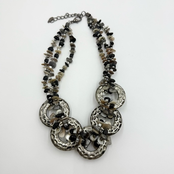 Vintage Cg Signed Gemstone Silver Tone Chain Chunky Statement Necklace - Picture 2 of 8